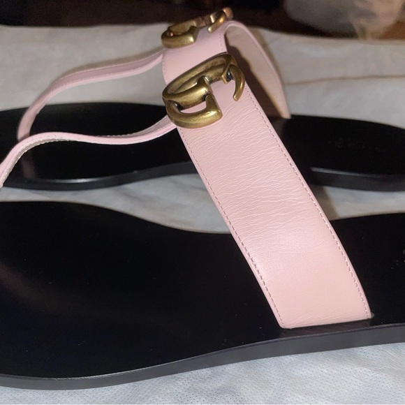 GUCCI MARMONT LEATHER THONG PERFECT PINK ANTIQUE GOLD GG SANDAL FLATS SIZE 11 41 - Picture 7 of 15